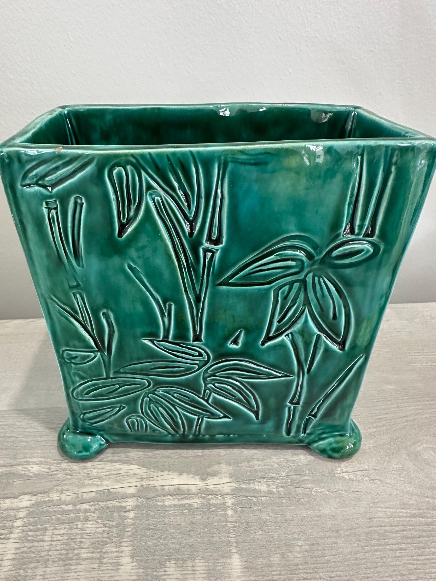 Elegant Embossed Bamboo Rectangular Ceramic Vase