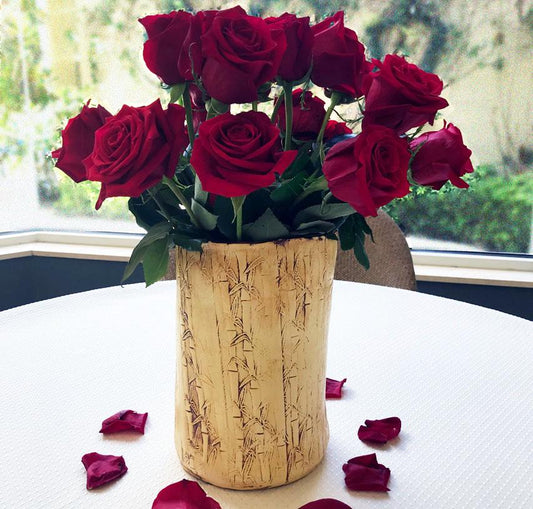Handmade Bamboo Textured Ceramic Vase