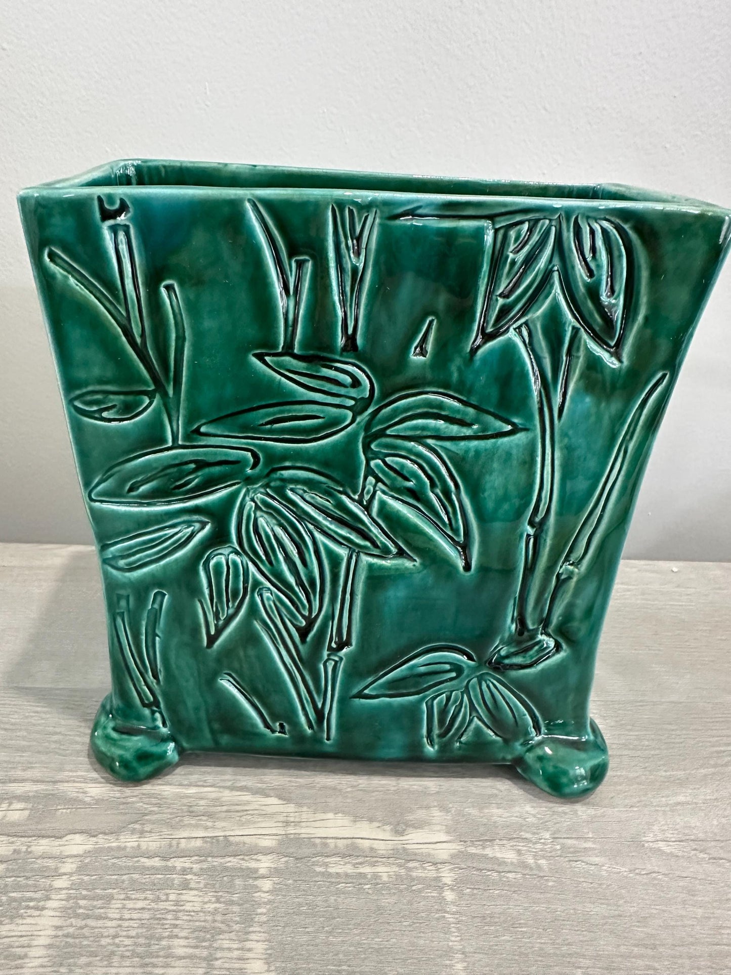 Elegant Embossed Bamboo Rectangular Ceramic Vase