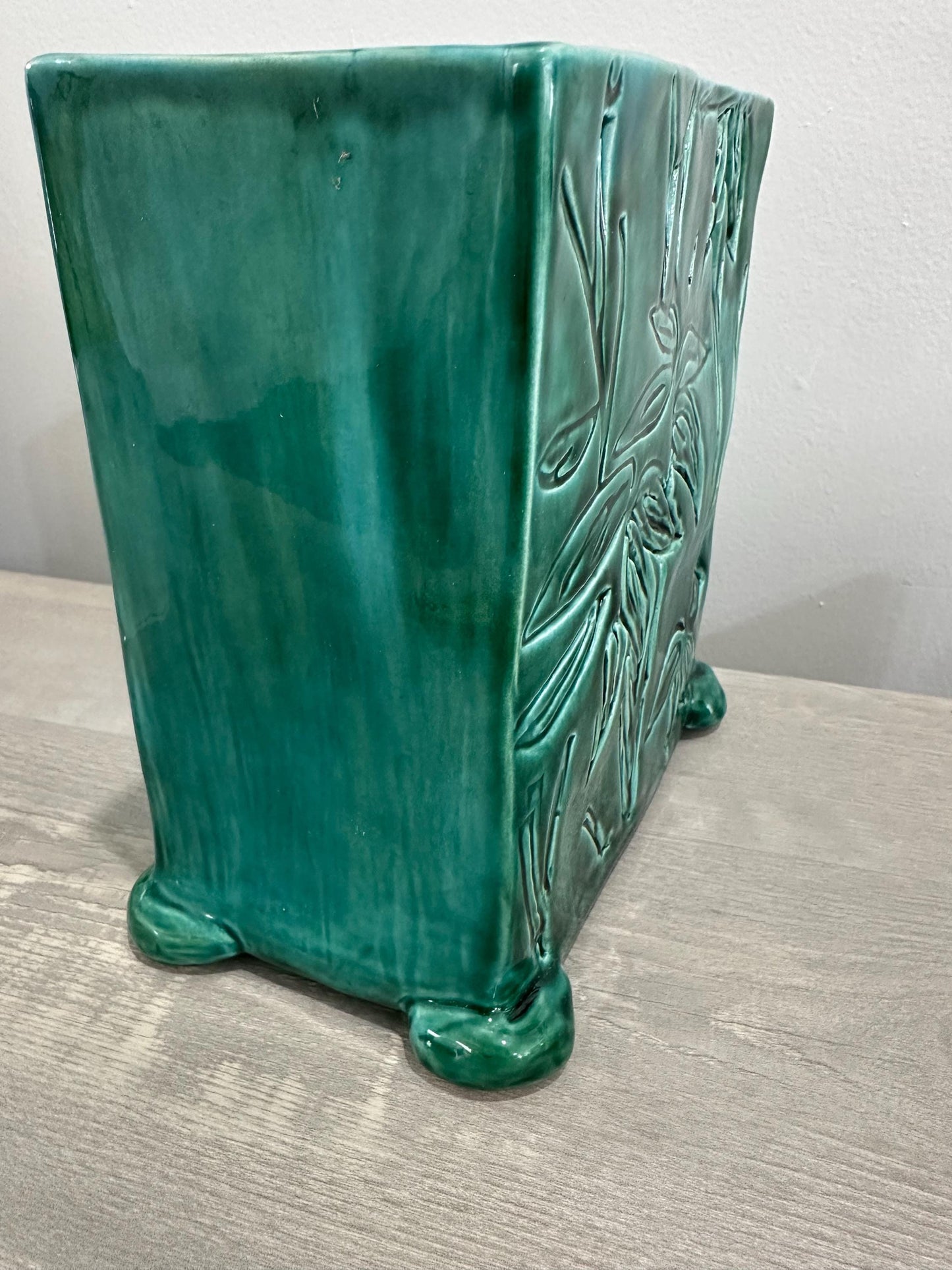 Elegant Embossed Bamboo Rectangular Ceramic Vase