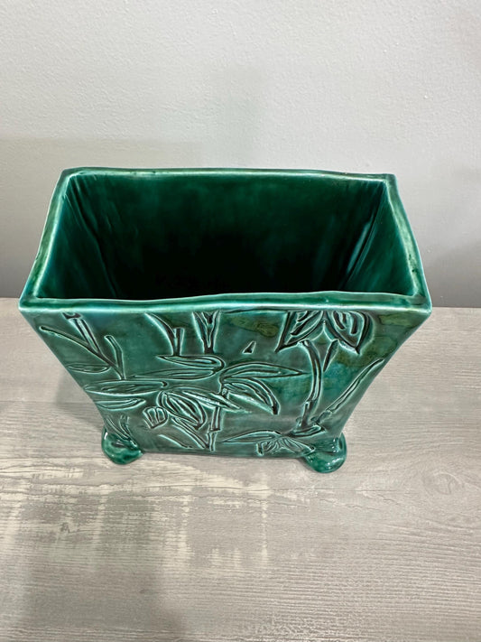 Elegant Embossed Bamboo Rectangular Ceramic Vase